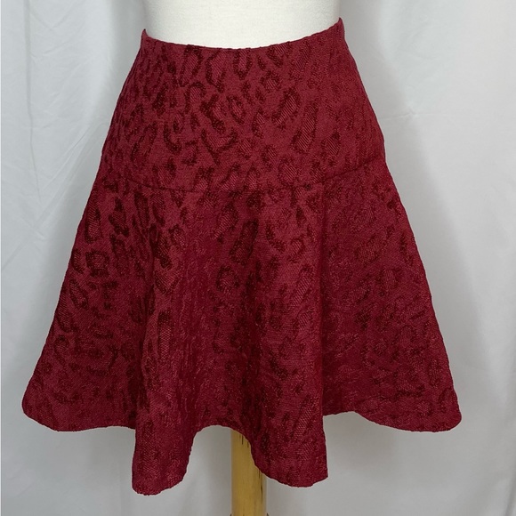 Free People Red Chenille Cheetah Skirt, Size (8) - Picture 5 of 7